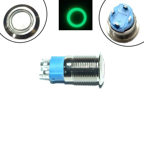 Кнопка 12мм фиксирующаяся, 12-24В, зеленый LED, 4pin, 12F-P10DZ