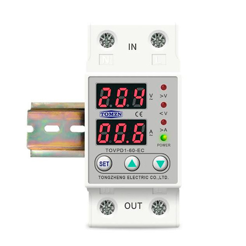 Реле контроля напряжения и тока с ЖК, 220В, 63А, 2DIN, TOMZN TOVPD1-60-EC