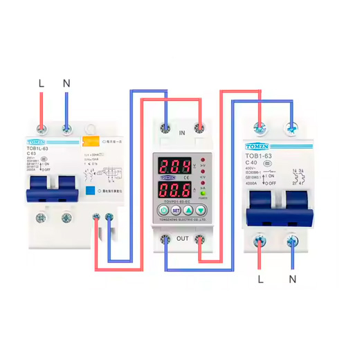 Реле контроля напряжения и тока с ЖК, 220В, 63А, 2DIN, TOMZN TOVPD1-60-EC