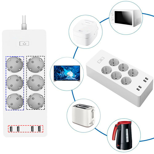 Умный Wi-Fi сетевой фильтр удлинитель 6 розеток и 4 USB ZLD-64EU-W