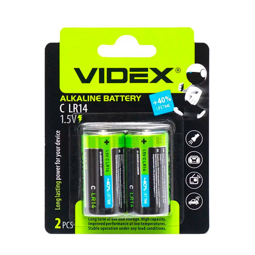 Батарейка LR14/C Videx щелочная 1.5В