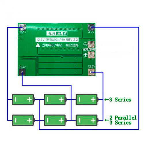 BMS контроллер 3S 40А плата заряда защиты 3x Li-ion 18650 с балансиром