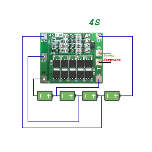 BMS контроллер 4S 40А плата заряда защиты 4x Li-ion 18650 с балансиром