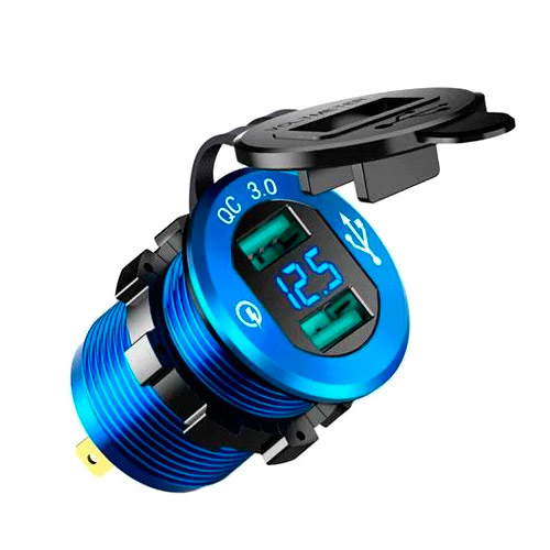 Встраиваемый адаптер 2xUSB QC3.0 с вольтметром 12-24В в прикуриватель