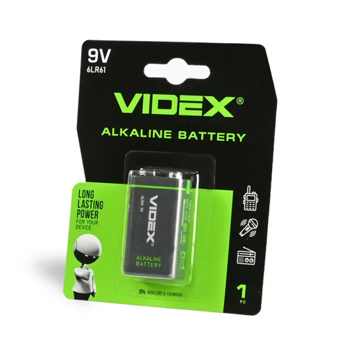 Батарейка крона VIDEX 6LR61 9В, батарея, алкалайн щелочная