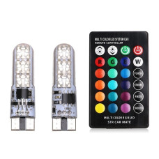 LED T10 W5W лампа в автомобиль 2шт с пультом ДУ, 6 SMD 5050, 16 цветов