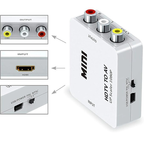 Конвертер HDMI - AV, RCA, видео, аудио, белый