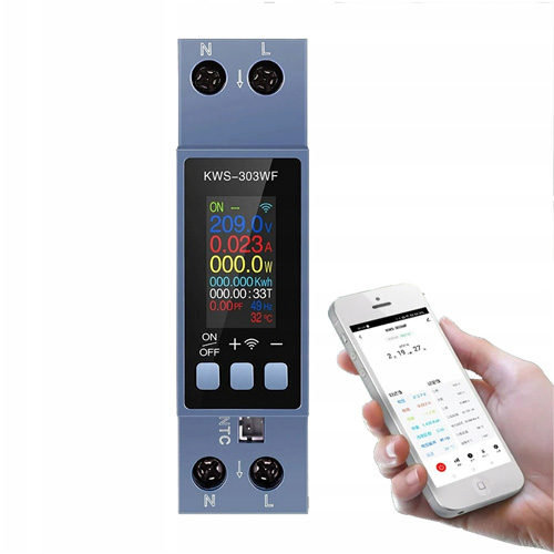 Wi-Fi счетчик электроэнергии однофазный 220В 40А DIN, защиты, KWS-303WF