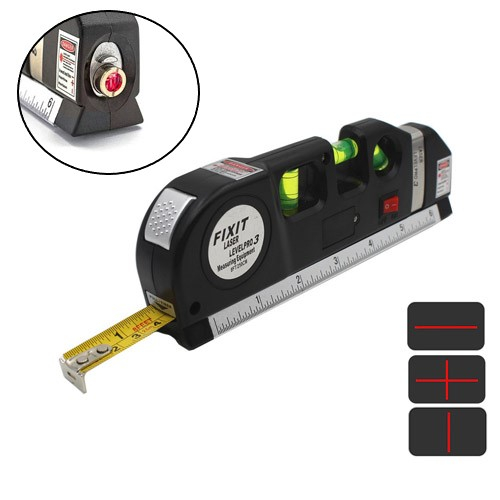 Лазерный уровень, нивелир, 2 линии 5 точек Fixit Laser Level Pro 3, рулетка