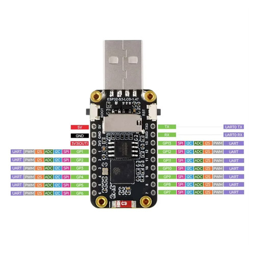 ESP32-S3 1.47" Wi-Fi Bluetooth USB, плата разработчика
