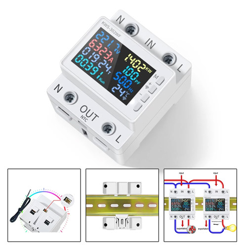 Wi-Fi счетчик электроэнергии однофазный 220В 63А DIN, защиты, KWS-302WF