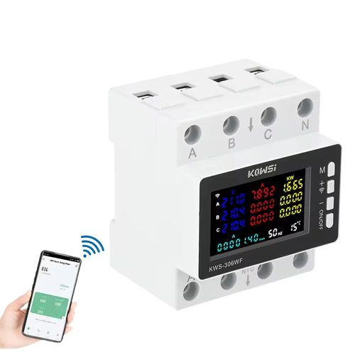 Wi-Fi счетчик электроэнергии трёхфазный 220В 80А DIN, защиты, KWS-306WF