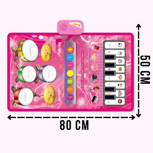 Игровой коврик 3в1 для детей с пианино и барабанными палочками, 50x80см