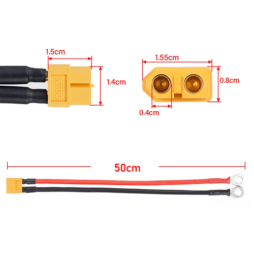 Кабель переходник XT60 мама на M8 клеммы (O-ring), 10AWG, 50см