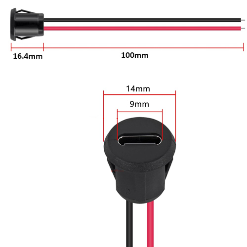 Разъем гнездо питания Type-C, 5шт, с проводом 2pin 24AWG 10см