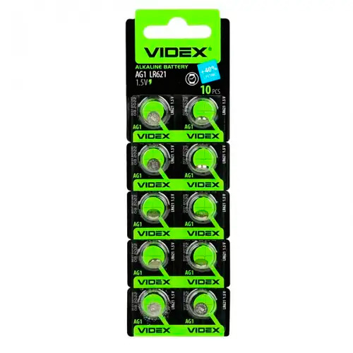 Батарейка таблетка 10шт AG1 LR621 LR60 Videx, алкалайн