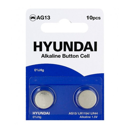 Батарейка таблетка 10шт AG13 LR1154 LR44 Hyundai, лужна
