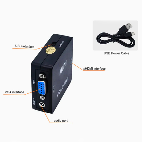 Конвертер VGA - HDMI, видео, аудио, 1080p, черный